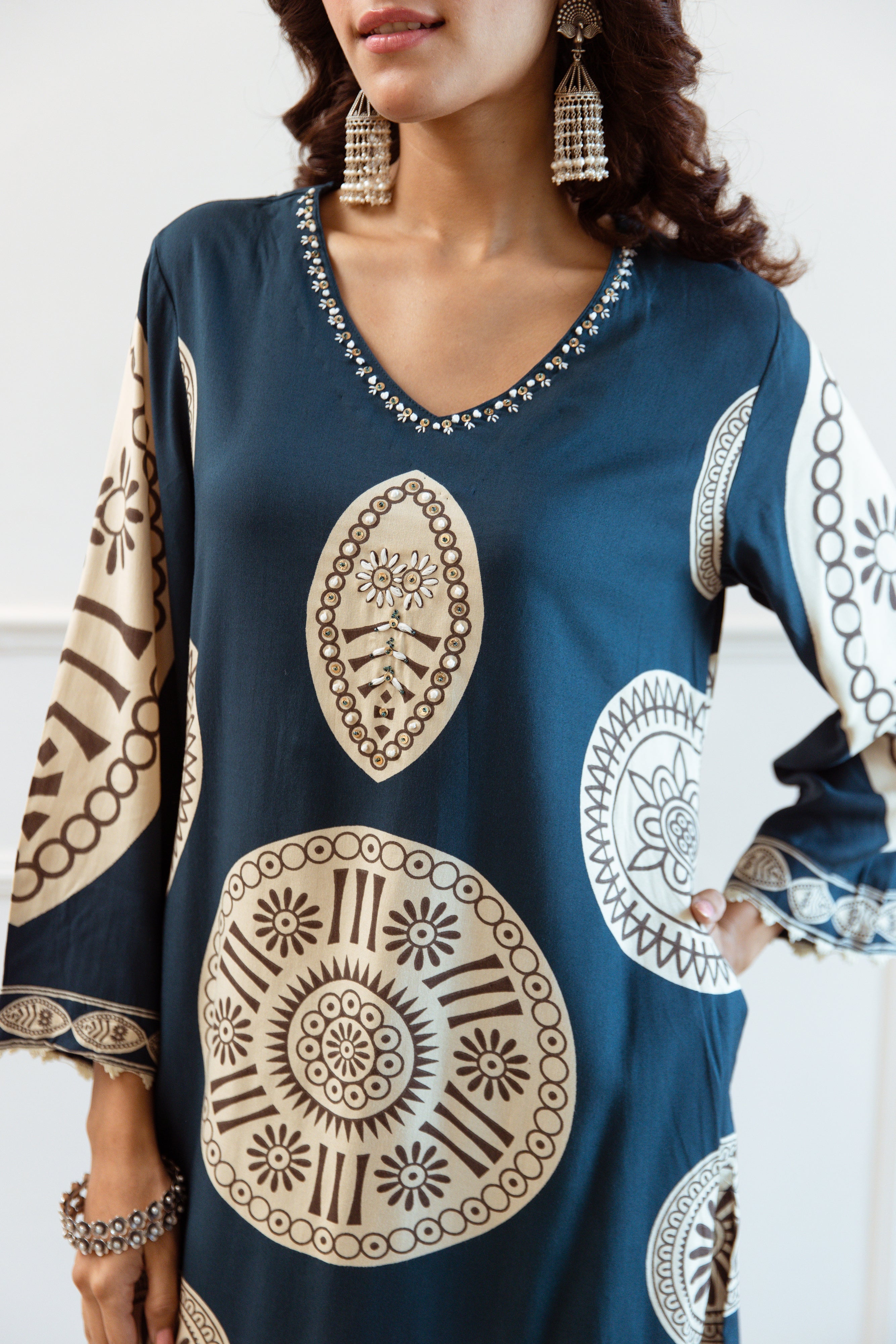 Women's Teal Blue German Rayon Kurta and Palazzo Set