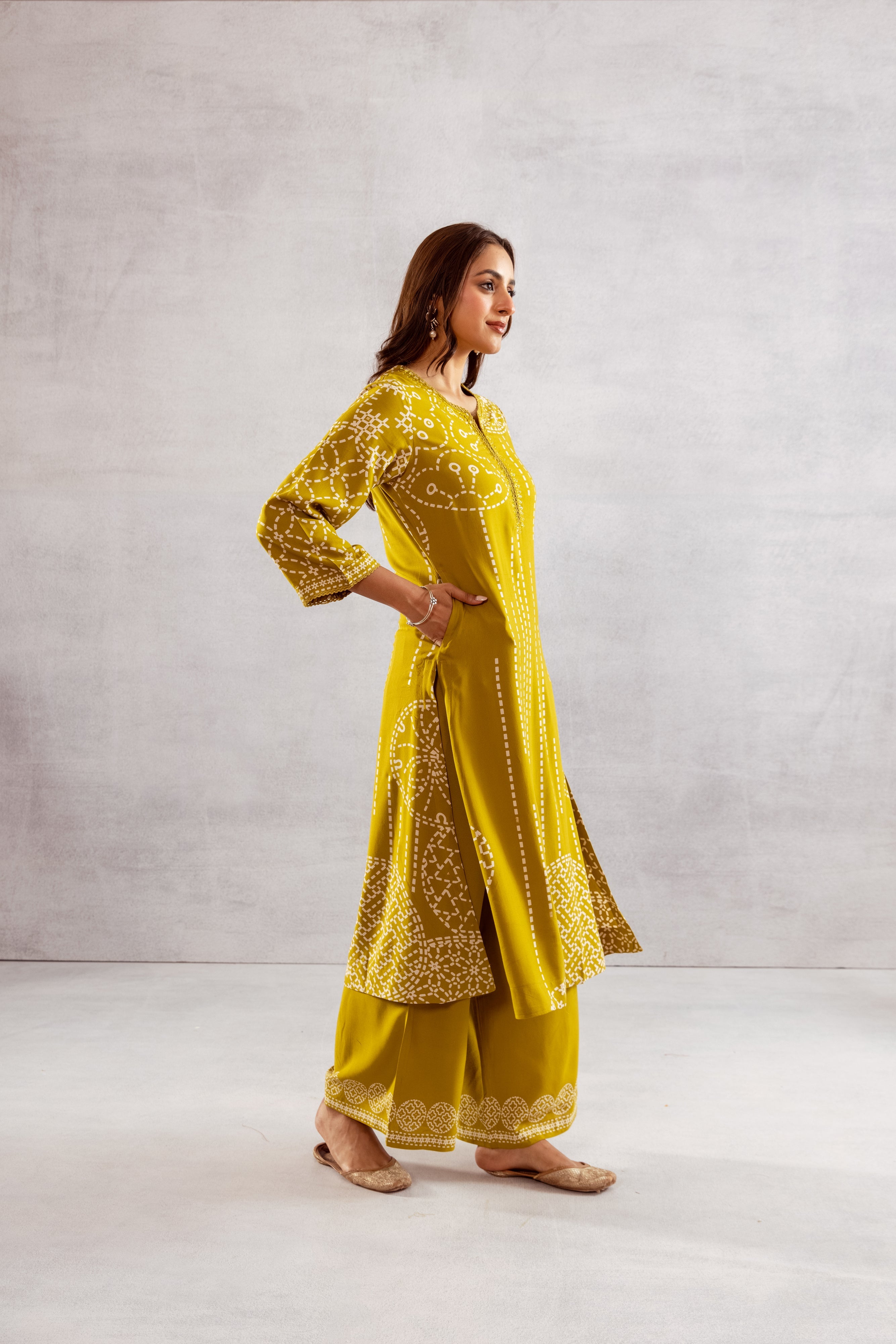 Women's Mustard Yellow German Rayon Kurta and Palazzo Set