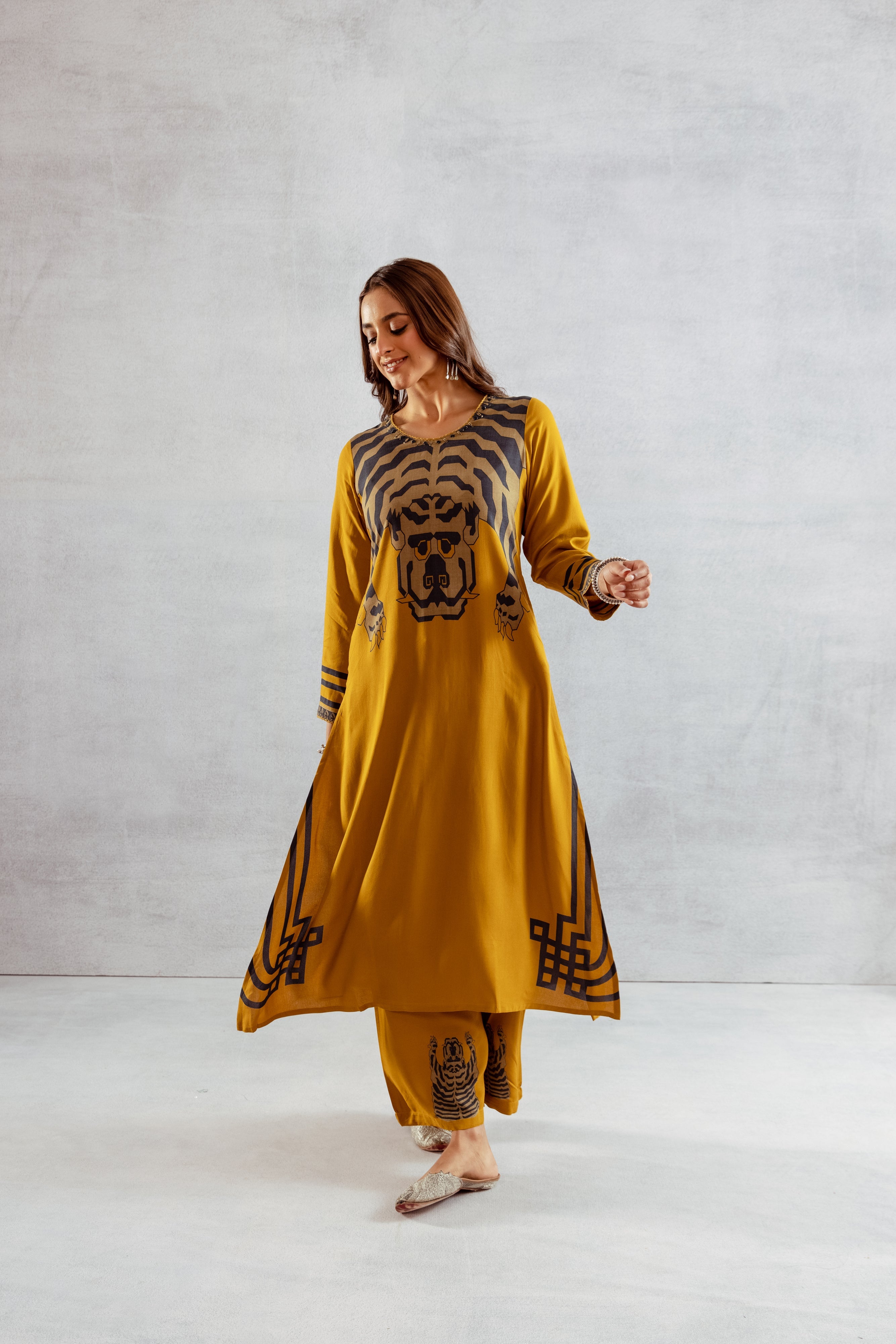 Women's Mustard Yellow German Rayon Kurta and Palazzo Set
