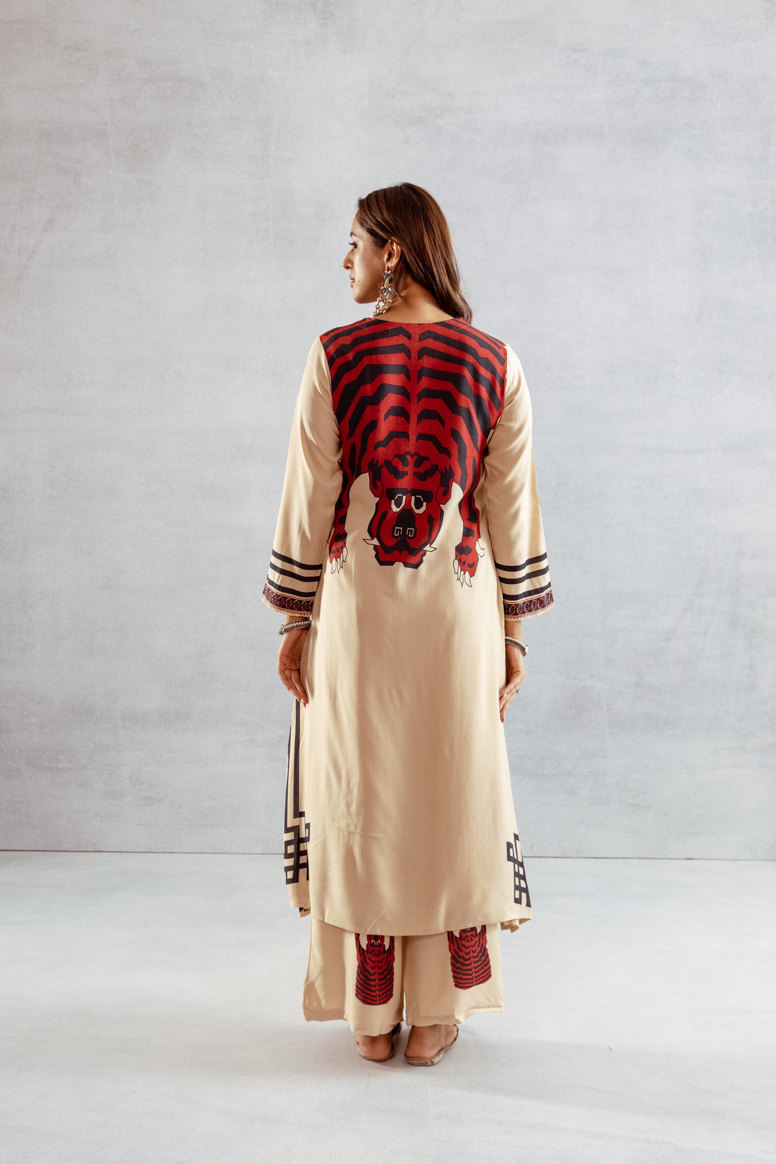 Women's Beige::Red German Rayon Kurta and Palazzo Set