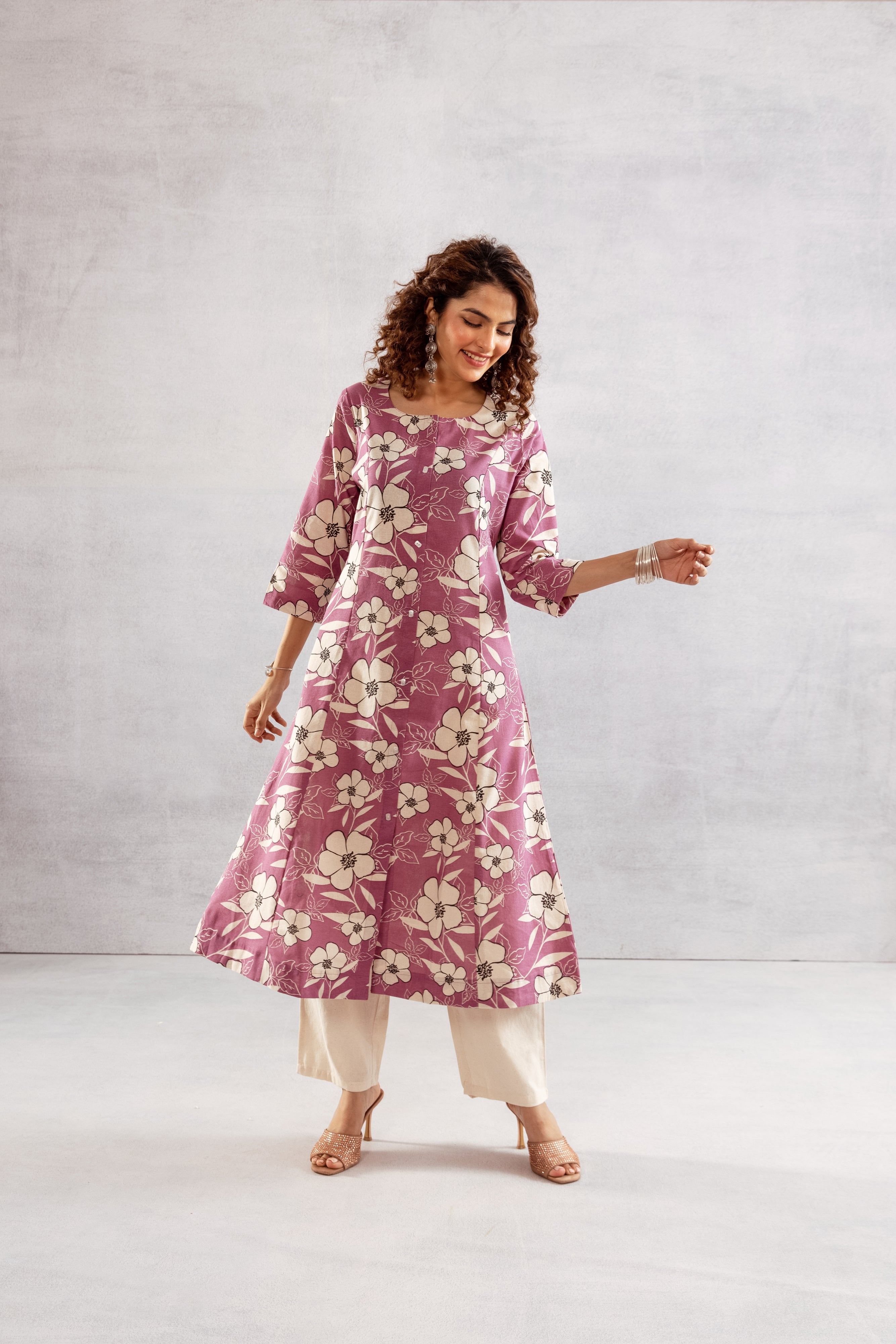 Women's Pink Cotton Flex Kurta and Pant Set