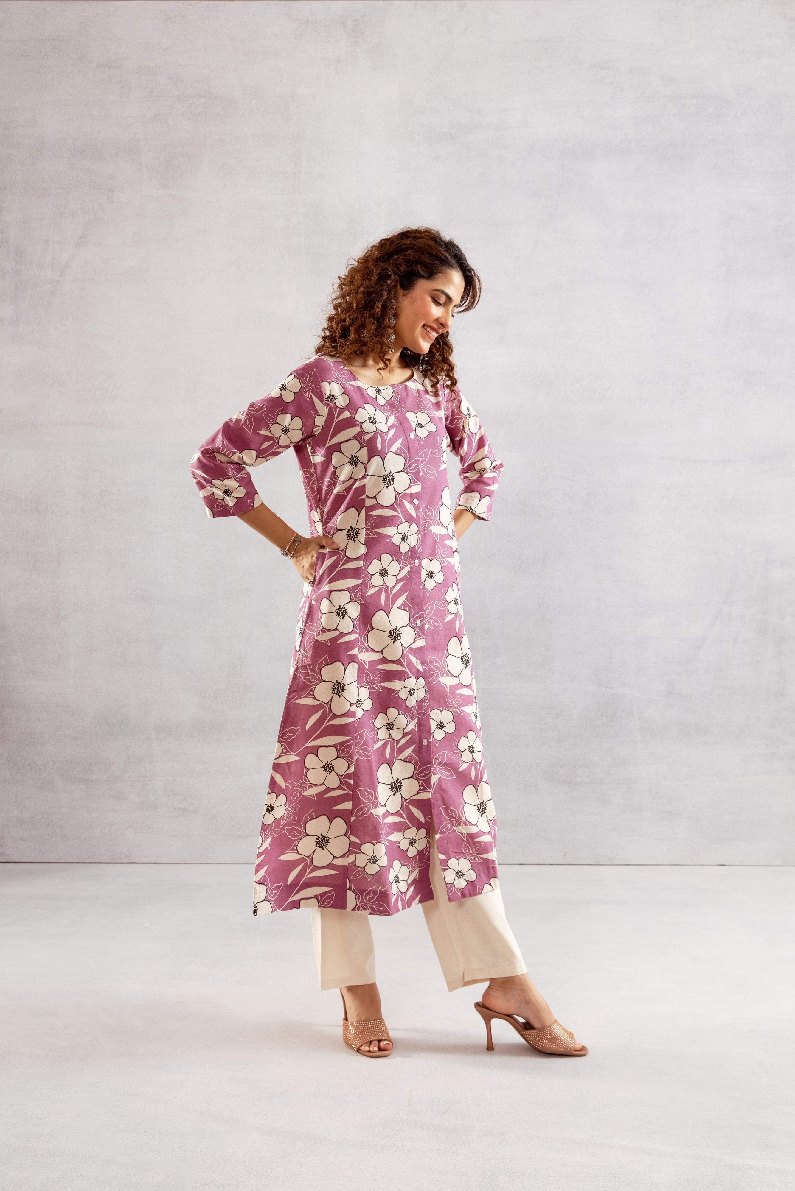 Women's Pink Cotton Flex Kurta and Pant Set